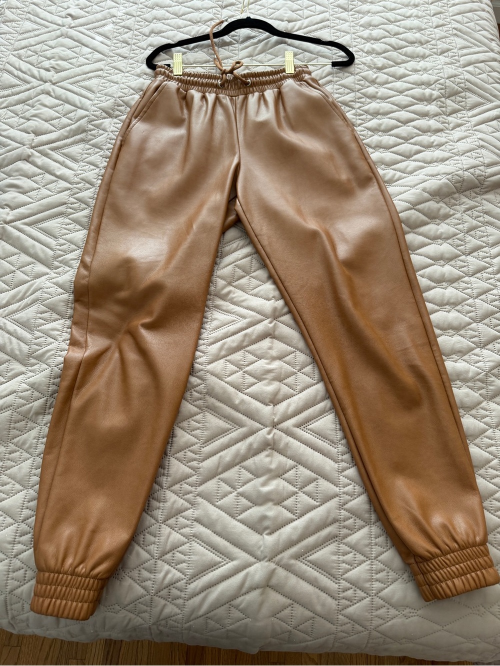 bagatelle Faux Leather Jogger Pants - Tan Brown